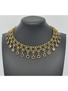 Vintage Etruscan Revival Gold-Tone and Crystal Necklace in the Style of Goldette